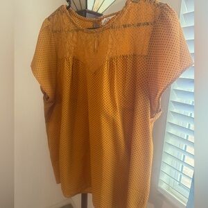 Mustard Blouse with Black Polka Dots - 1XL